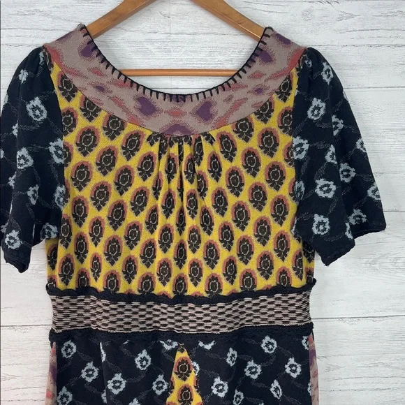 Anthropologie Moth Black and Yellow Midi Dress - Picture 6 of 9